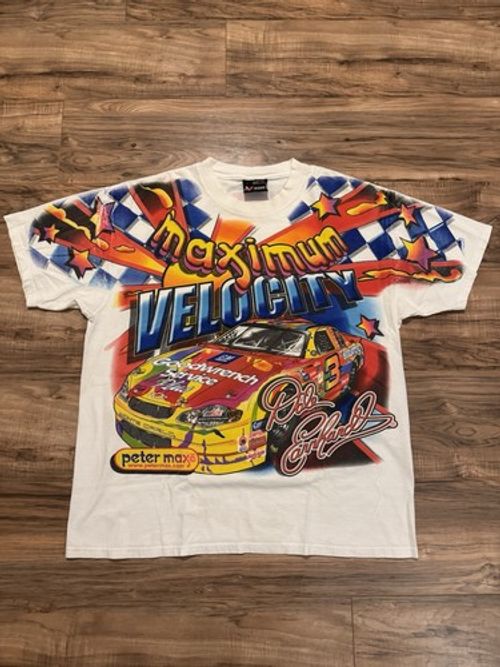 Vintage 90s Dale Earnhardt Maximum Velocity NASCAR Peter Max AOP Size Large