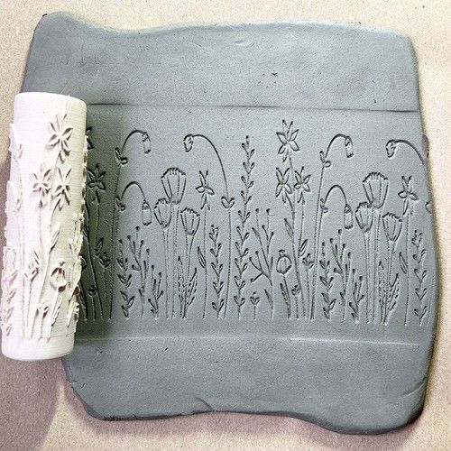 90mm Clay Roller Grasses and Flowers outline - repeat meadowline pattern 1
