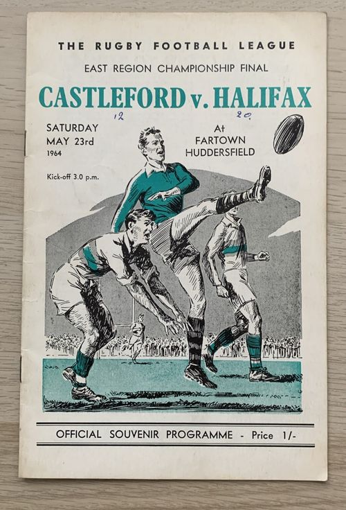 RUGBY LEAGUE EASTERN FINAL PROGRAMME CASTLEFORD V HALIFAX 1964 Multi Autographs — image 1