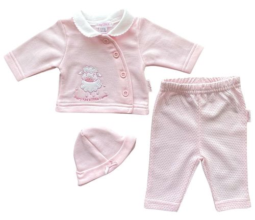 Premature Baby Girl 3 Piece Outfit Lamb Jacket Trousers Hat PINK — image 8