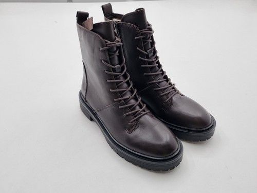 M&S Women's Shoes Brown Genuine Leather Side Zip Lace Up Ankle Boots RRP £76 New
