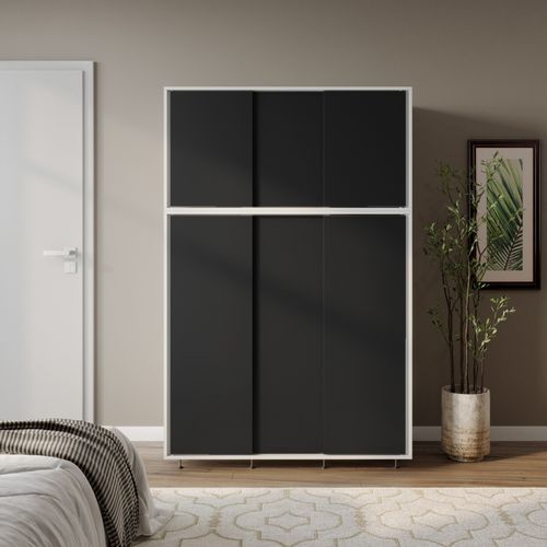 6 Sliding Doors Wardrobe Bedroom Storage Closet Clothes Hanging Rail Cupboard — image 3