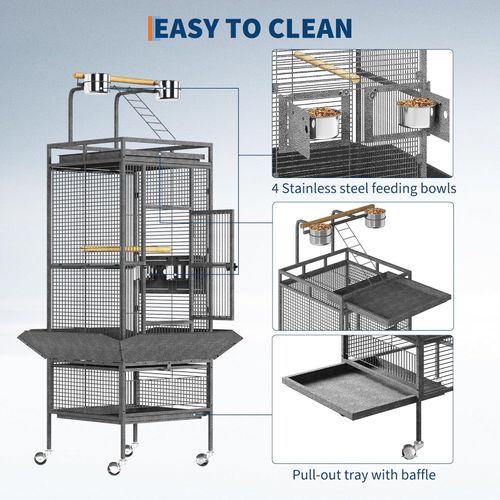 156cm Extra Large Bird Cage Rolling Metal Parrot Cage Pet Flight Cage with Stand — image 5