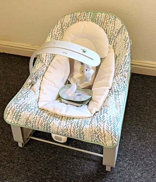 Joie Bouncing Chair Baby Bouncer Seat with Toy Bar & Harness, Grey/White