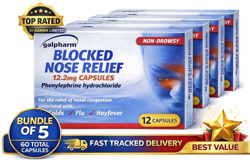 60 Galpharm Blocked Nose Relief 12.2mg Capsules –  Helps in Cold, Flu & Hayfever