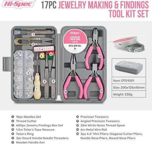17Pc Jewellery Making Tool Kit for Bracelet, Necklace, Earring 600PC Finding Set — image 2