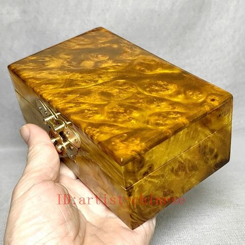 5.9"Collection Old China Gold-rimmed Nanmu Wood Carved Jewelry Box Storage Box — image 14
