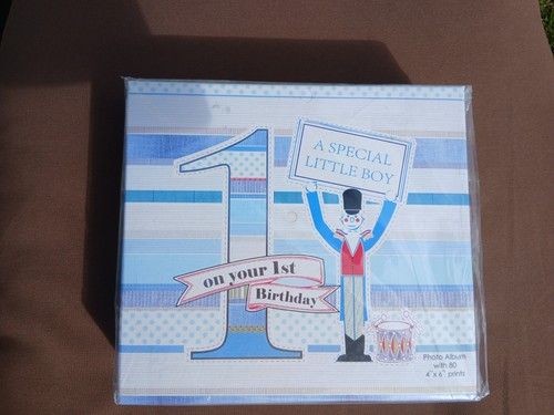 Boy's 1st birthday photo album. Boxed .A special little boy on your 1st birthday