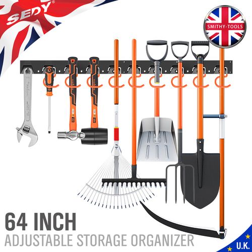 64 Inch Garage Tool Organizer Wall Mount Hooks Adjustable Storage Holders Garden — image 1