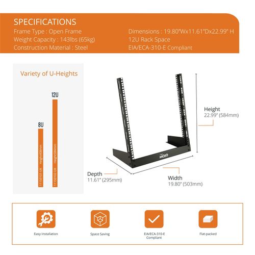 Tecmojo 2 Post Desktop Server Rack Small Open Frame Rack for 19in AV/Data/Audio… — image 2