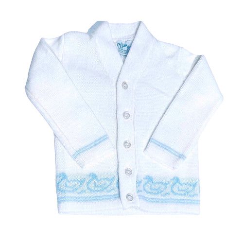 Vintage Julius Berger Baby Boys Cardigan White Blue Ducks 3 Months Layette Item