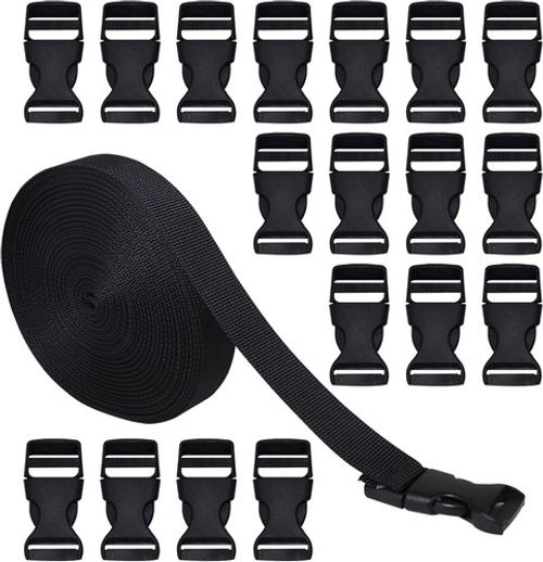 20Mm Wide 10 Yards Black Nylon Webbing Strap + 20 PCS Adjustable Buckles Plastic