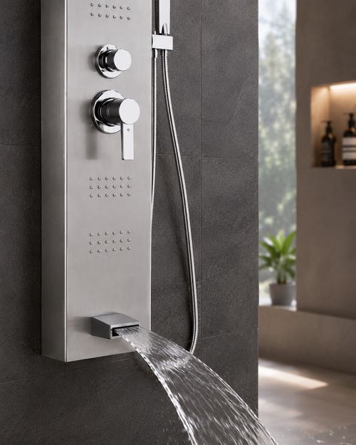 LED Shower Panel Tower 5 Function Rain Waterfall Massage Jets Handheld Silver — image 3