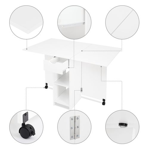 Mondeer UK Folding Dining Table Rolling Drop Leaf with Drawer & 2 Open Shelves — image 4