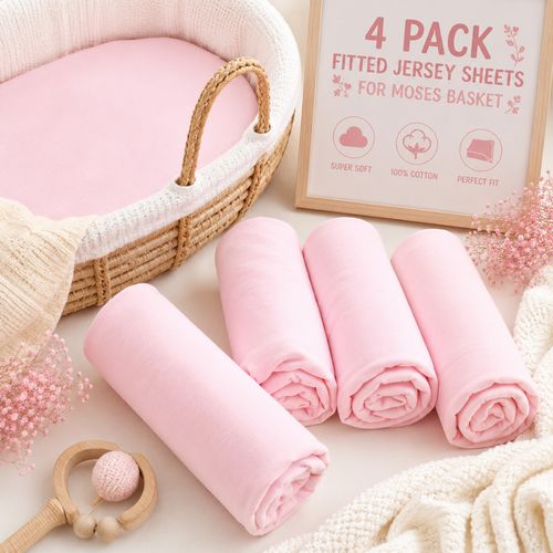 4 Pack Jersey 100% Cotton Fitted Sheets 75x30 cm for Moses Basket Pram Bassinet — image 2