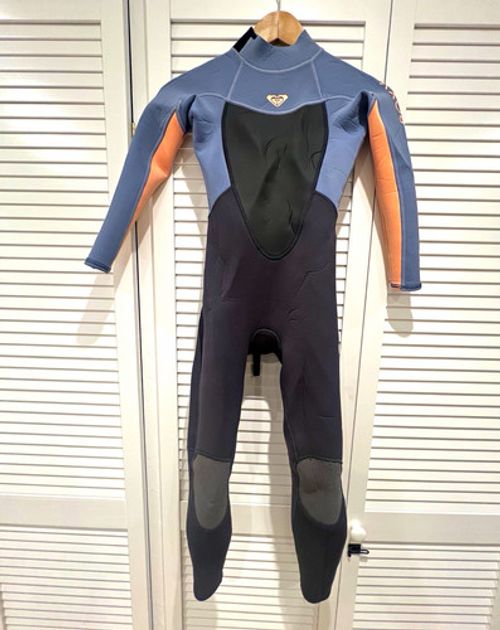 ROXY Aquaqx Girls Full Length Wetsuit Size 10G Grey/Black/Peach Age 8