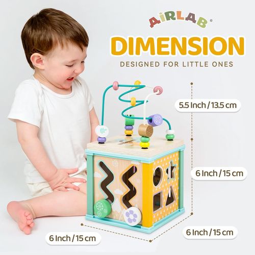 Wooden Activity Cube Toy 5 in 1 Bead Maze Shape Sorter Montessori Educational — image 5