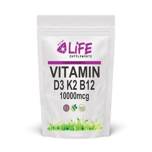 Vitamin D3 10000iu K2 MK7 Vitamin B12 10000mcg Best Natural Vegan Vit D3