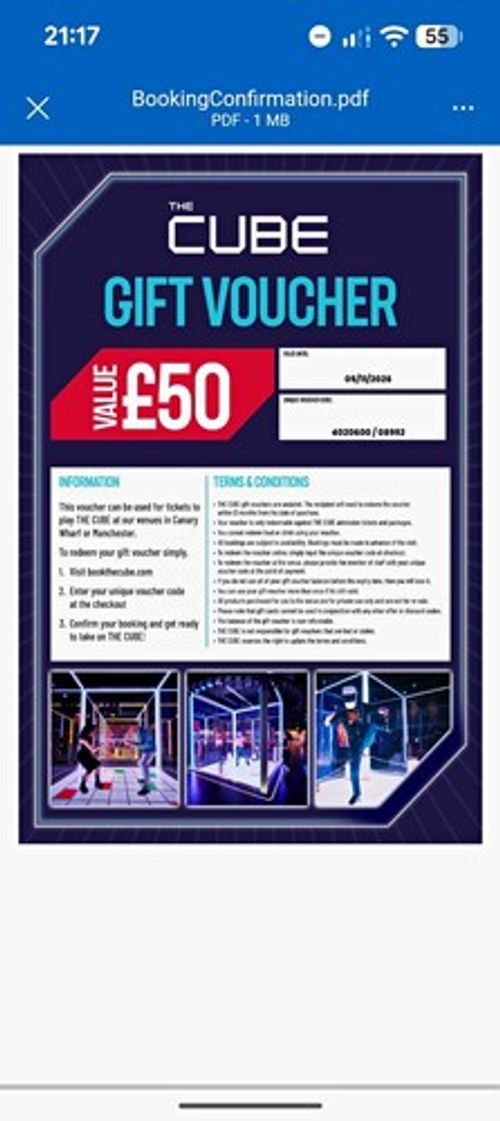 THE CUBE Experience Day Gift Voucher £50 Value  Expires 5/ 11/ 26