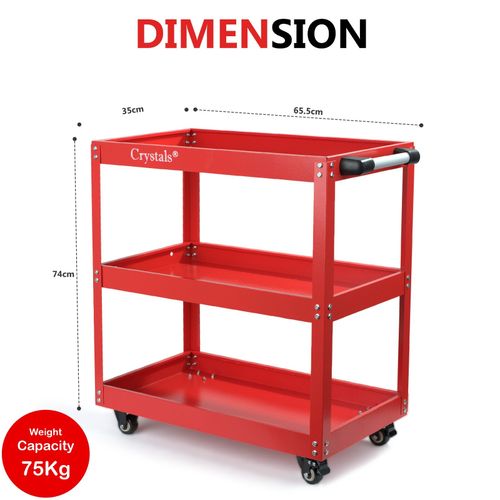 Tool Storage Heavy Duty Garage Trolley Workshop 3 Tier Wheel Cart DIY Red/Black — image 2