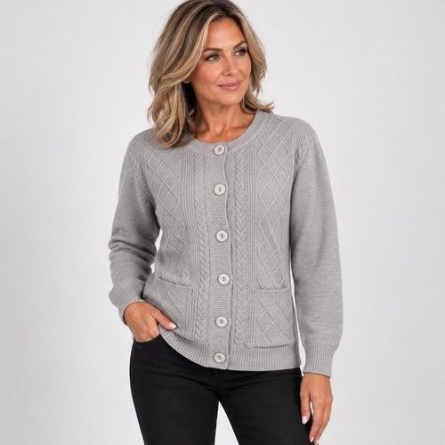 Ladies Knitted Cardigan Cable Knit Button Front Pockets Soft Warm Jumper New UK