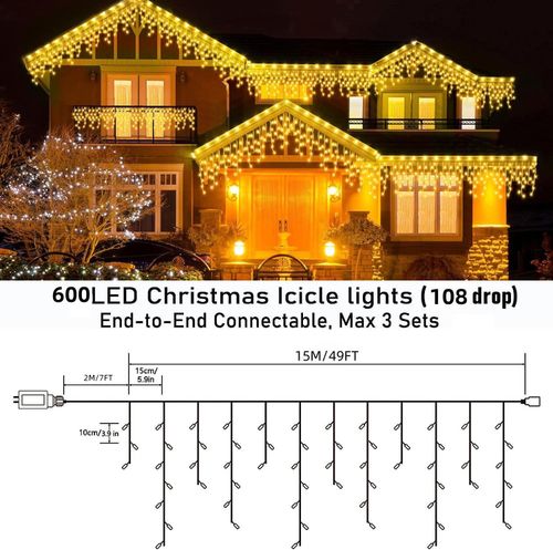 600 Icicle Lights 15M Christmas In/Outdoor Lights Bright LED Snowing Effect XMAS — image 2