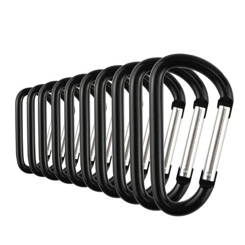Temlum 10pcs Carabiner Clips D-Ring Keyring Clip, Black 3.8 x 2 cm,