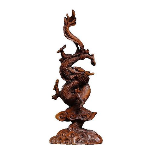 7.6" Vintage Chinese Carved Wooden Statue Dragon Loong Box-Wood Home Decor — image 6