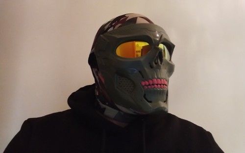  Full Face Skull Mask w/ Goggles Visor, with scarf Elastic Strap, One Size
