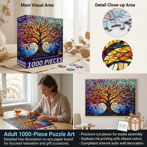 1000 Pieces Stained Glass Jigsaw Puzzle, Beautiful Tree of Life Art Puzzles — image 6