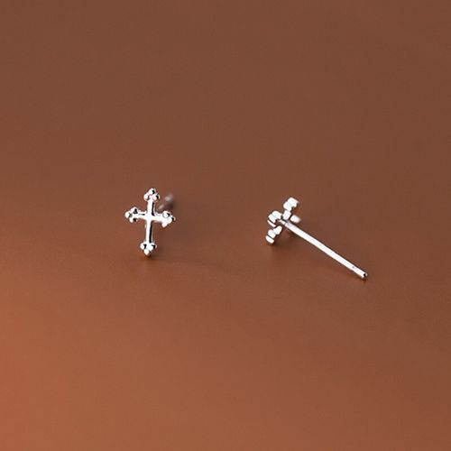 Shiny Solid 925 Sterling Silver Tiny Cute Religious Cross Stud Earrings Gift UK — image 3