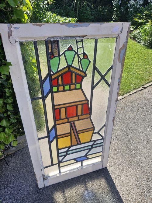 Art Deco 1920 Leaded Glass Window Boat — image 1