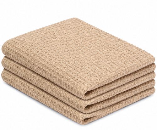 Kitchen Towels Pack Of 3 Cotton Quick Drying Waffle Weave Beige Dish Rag 19x28''
