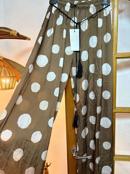 Women’s Brown/White Polka Dot Wide Leg Trousers Regular One Size NWT — image 1