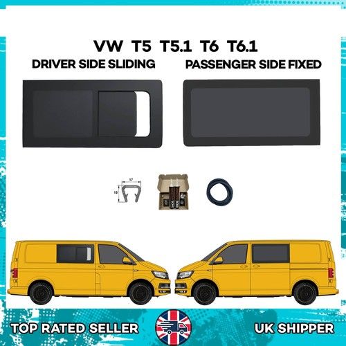 VW T5 Driver Side SLIDING Window, Passenger Fixed + FIT KIT And U TRIM