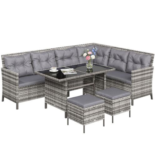 Outsunny 6 PCs Patio wicker Sofa Set Rattan Chair Furniture w/ Glass Refurbished — image 11