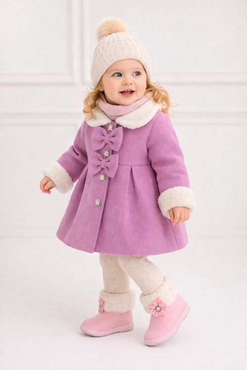 Baby Coat Girls 18–24M Pink Winter Coat Bow Detail Fleece Collar Warm Toddler Ja