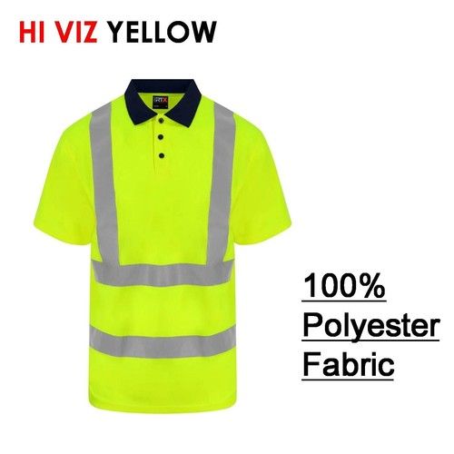Hi Viz Vis Men Pro Polo Collar T-shirt Short Sleeve Work Wear Safety Security