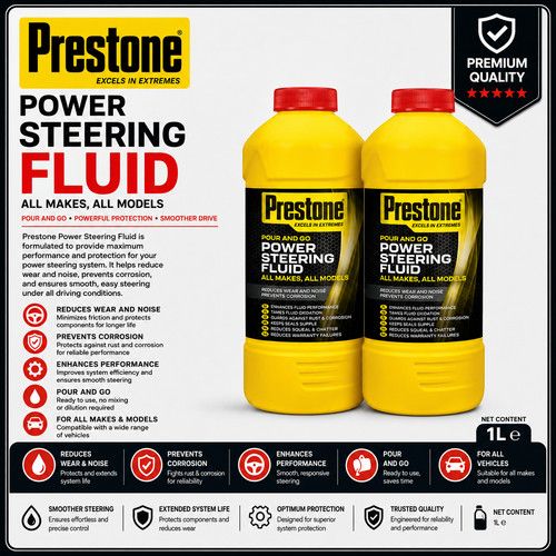 2 x Prestone Power Steering Fluid Corrosion Prevention For All Vehicles 355ml..