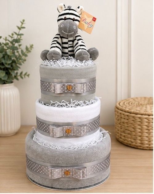 Baby 3 Tier Nappy Cake, Baby Shower Gift, Baby Hamper, Other Colours Available — image 1