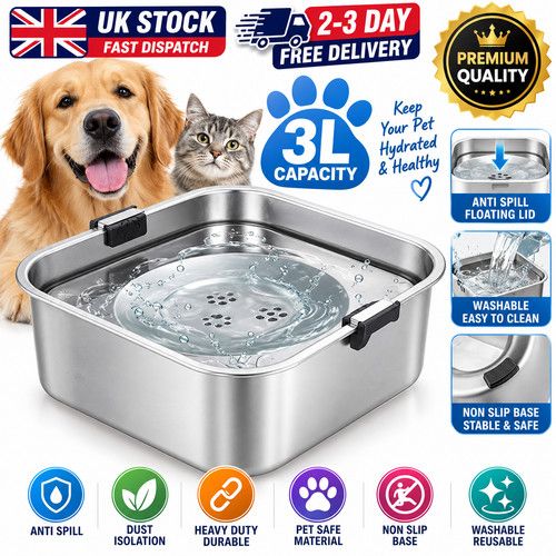 Non Spill Dog Water Bowl 3L Capacity, Splash Proof Floating Water Lid, Anti Drip