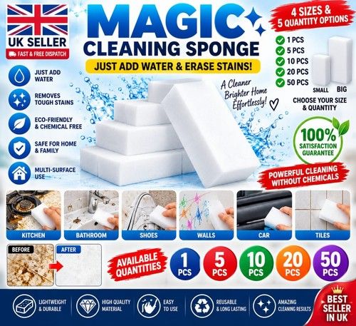 10 x Magic Cleaning Sponge Eraser Stain Remover Melamine Foam UK FREE POSTAGE!