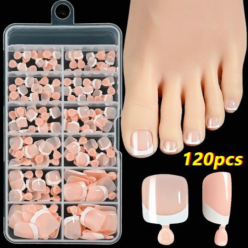 120PCS Press On Toe Nails Fake Toenails Full Cover Gel Nail Tips DIY Set