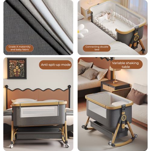 3 In 1 Baby Bedside Crib,6 Height Adjustable Baby Cot Bed With Mattress and Net — image 11