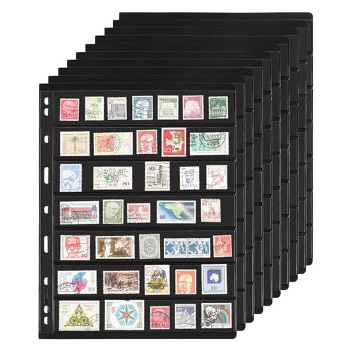 10 Black Sheets 20 Pages Stamp Album Pages 7 Pockets Each for Standard Binder 8. — image 1