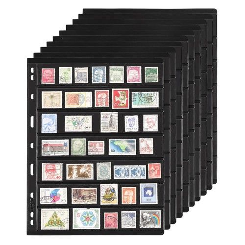 10 Black Sheets 20 Pages Stamp Album Pages 7 Pockets Each for Standard Binder 8.