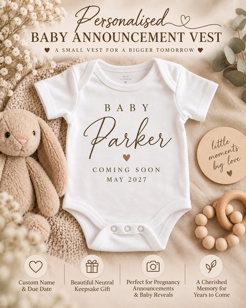 Personalised Baby Vest Babygrow | Custom Name & Date New Baby Gift announcement — image 1
