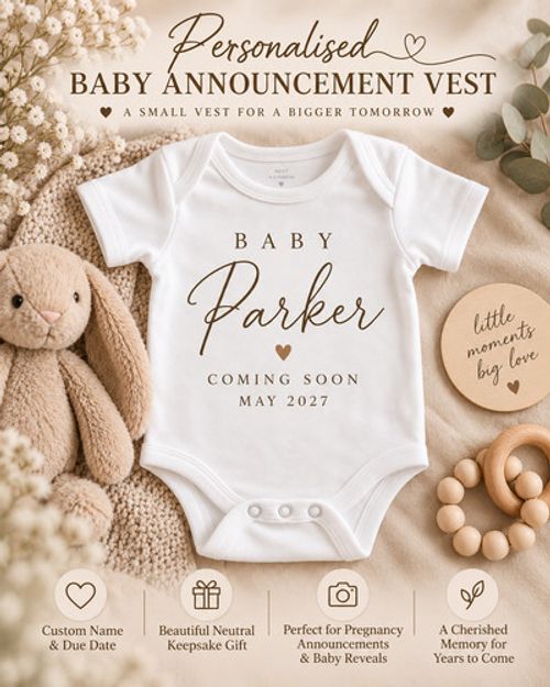 Personalised Baby Vest Babygrow | Custom Name & Date New Baby Gift announcement