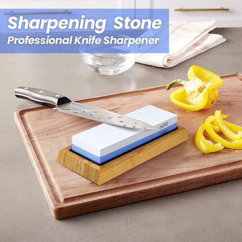 1000/6000 Dual Whetstone Waterstone Knife Water Wet Stone Sharpener with Base — image 6