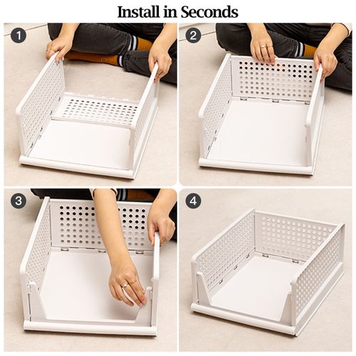 4x Stackable Folding Wardrobe Organiser Shelf Pull Out Closet Storage Box Drawer — image 3